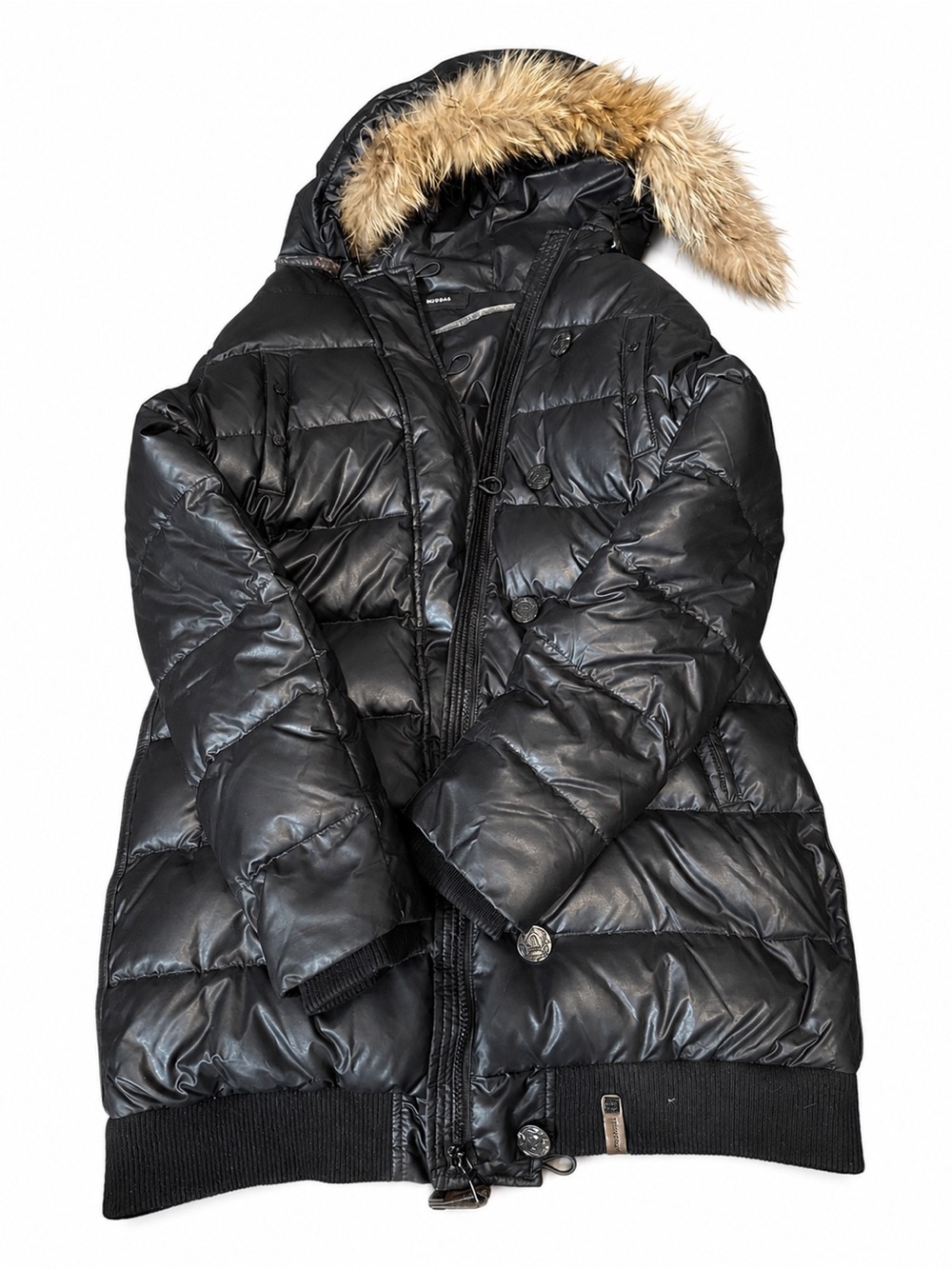 RUDSAK Black Quilted Puffer Coat with Faux-Fur Hood Trim